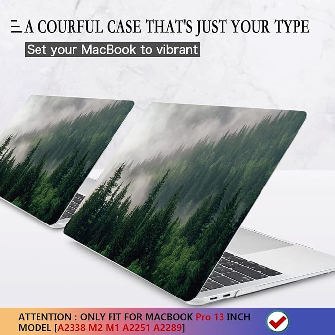 CISSOOK Compatible with MacBook Pro 13 inch Case M2 A2338 with Touch Bar 2023 Release, Forest Hard Shell Case with Keyboard Cover +Screen Protector for Pro 13 2025-2020 A2338 M1 A2251 a2289, Forest