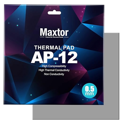 Maxtor Thermal Pad 14.8 W/mK, 120x120x0.5mm (1 pcs) Silicone, Highly Efficient Heat Resistant Soft Pad for Laptop Heatsink/SSD/CPU/IC/LED Cooler
