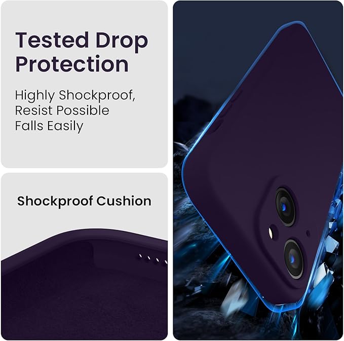 FireNova Designed for iPhone 14 Case, Silicone Upgraded [Camera Protection] Phone Case with [2 Screen Protectors], Soft Anti-Scratch Microfiber Lining Inside, 6.1 inch, Purple