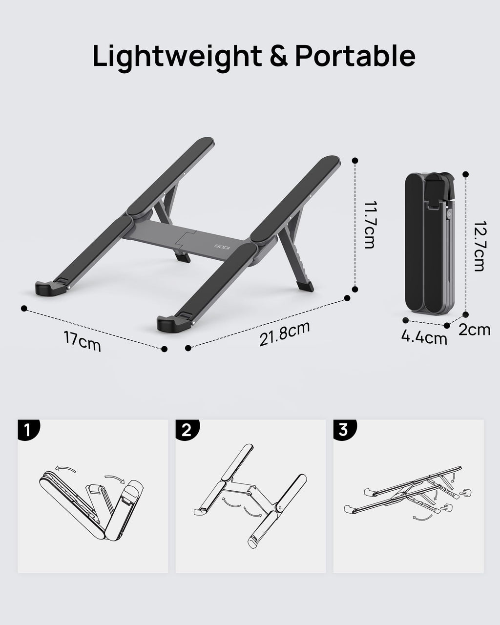 SODI [Ultra Compact] Foldable & Portable Laptop Stand for Desk, Lightweight Tablet Stand for Business Travel, Library, Cafe, 6 Level Height Ergonomic Aluminum Computer Holder for 10-16" Laptops