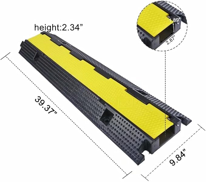 Rubber Cable Ramp Cord Cover Cable Protector Ramps Wire Hose Protective 1 Channel 22000Lbs Load Capacity Traffic Speed Bump for Asphalt Concrete Gravel Driveway Indoor Outdoor, 4 Pack