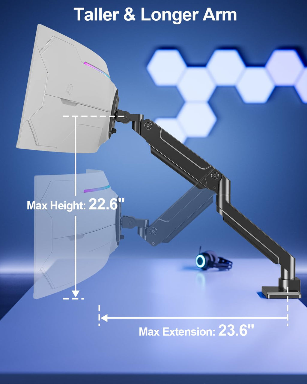 MOUNT PRO Heavy Duty Monitor Arm for Max 49 Inch Ultrawide Screens up to 44 lbs, Aluminum Premium Single Monitor Mount for Samsung Odyssey G9 and More, Adjustable Display Desk Stand, VESA 100x100mm