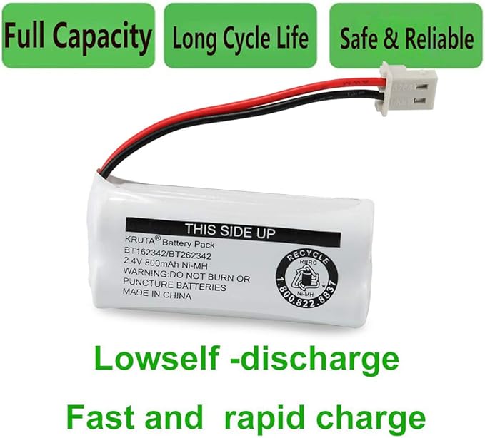 Kruta BT162342 BT262342 Cordless Phone Batteries Compatible with BT183342 BT283342 BT166342 BT266342 VTech CS6114 CS6419 CS6719 at&T EL52300 CL80111 Handset Telephone (Pack of 2)