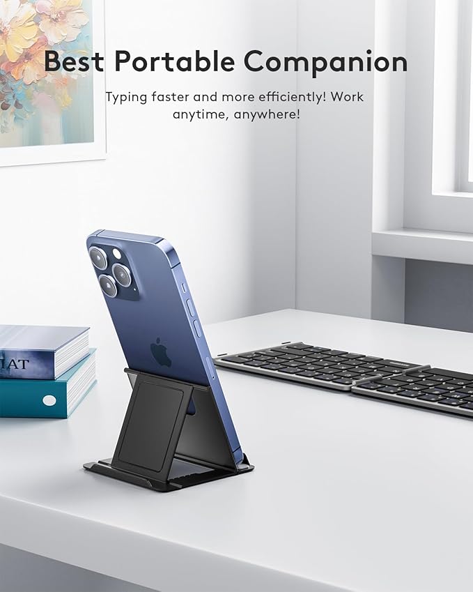 Samsers Foldable Bluetooth Keyboard - Portable Wireless Keyboard with Stand Holder, Rechargeable Full Size Ultra Slim Folding for iOS Android Windows Smartphone Tablet and Laptop, Silver