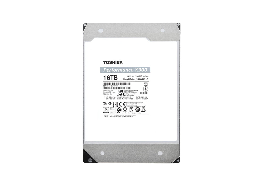 Toshiba X300 16TB Performance & Gaming 3.5-Inch Internal Hard Drive – CMR SATA 6 GB/s 7200 RPM 512 MB Cache - HDWR51GXZSTA