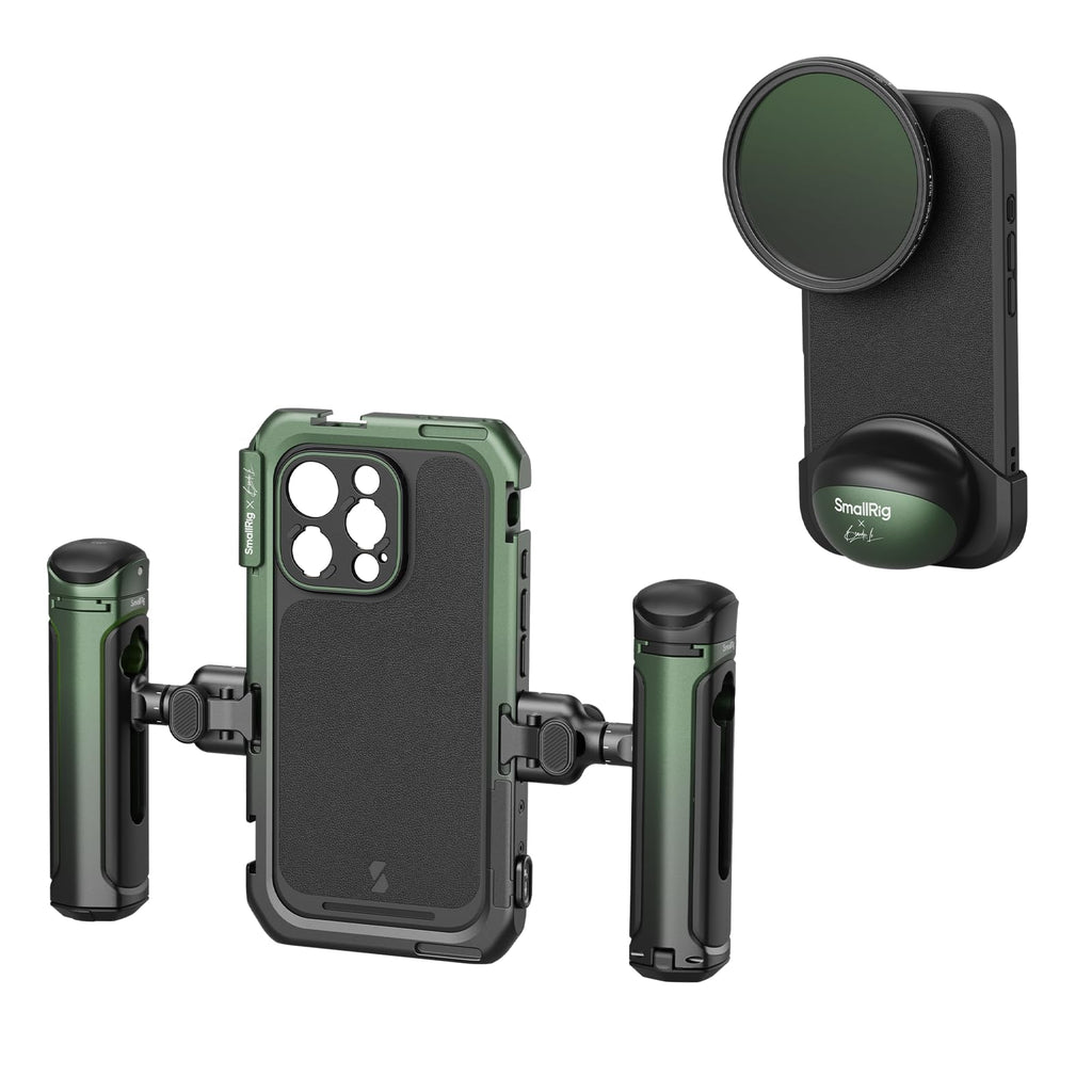 SMALLRIG x Brandon Li Mobile Video Kit for iPhone 16 Pro, Phone Cage with Lightweight Case, Rotatable Wireless QR Handles, 67MM Magnetic VND Filter Kit, Support for MagSafe - 5002