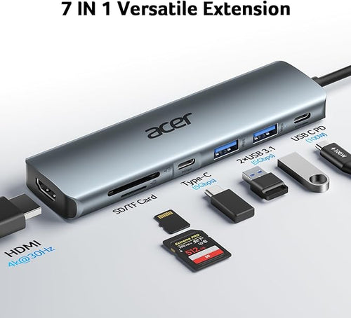 Acer USB C Hub, 7 in 1 Multi-Port Adapter for Laptop/Mac Type C Devices