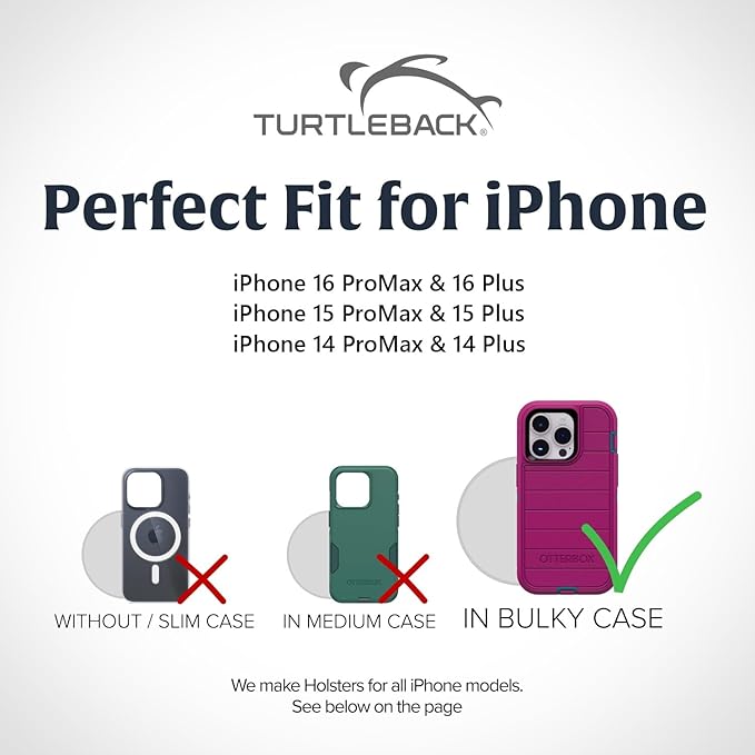 Turtleback Belt Clip for iPhone 16 Pro Max, 15 Pro Max, 14 Pro Max -Large- Fits w/Defender Bulky Style Cases - Premium Black Nylon, Vertical Belt Holder, Magnetic Closure HD Rotating Belt Clip