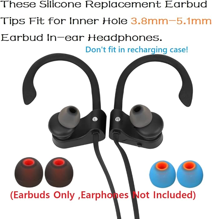 Earbuds Replacement Tips Silicone Earbud Tips Ear Bud Replacement Pieces Ear Gels Fit for Inner Hole from 3.8mm - 5.1mm Earphones 9 Pairs S/M/L
