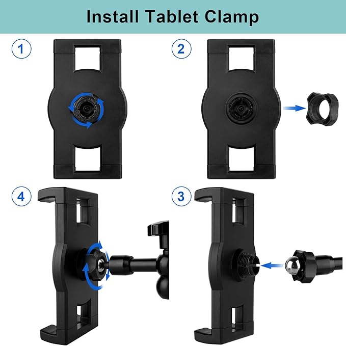 Heavy Duty Drill Base iPad Mount, Tablet Holder for Truck/Car/Boat/Wall/Desk/Vehicle Dashboard,360° Adjustable Aluminum Alloy Arm Mount Compatible with 7~12.9" iPad/Nexus/Fire HD/e-Book/Switch
