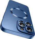 Magnetic for iPhone 15 Pro Max Case [Compatible with MagSafe][Built-in Camera Lens Protector] Slim Soft Silicone Bumper Shockproof Metallic Luster Phone Case (Blue)