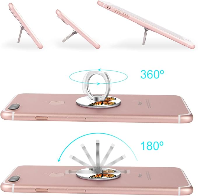 Bonoma Finger Ring Stand, 3 Pack Butterfly 360 Degree Rotation Phone Ring Stand Grip Holder Compatible with Smartphones and Tablets