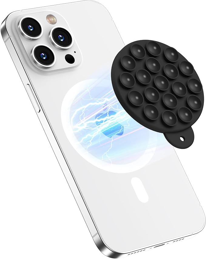 HSAOHD Magnetic Suction Cup Phone Mount, Compatible with MagSafe, Silicone Octo Cup Buddy Sticky Grip Holder for iPhone and Android, Removable Hands-Free Phone Stand Selfie/Video for TikTok, Red