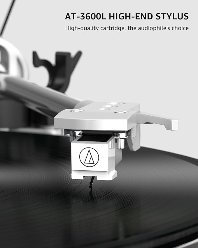Turntable Record Player Wireless Output Carbon Fiber Tonearm Vinyl Player Aluminium Platter Belt-Drive LP Turn Tables 33 1/3&45 RPM Phono Level Audio RCA Line Output AT-3600L MM Cartridge Grey