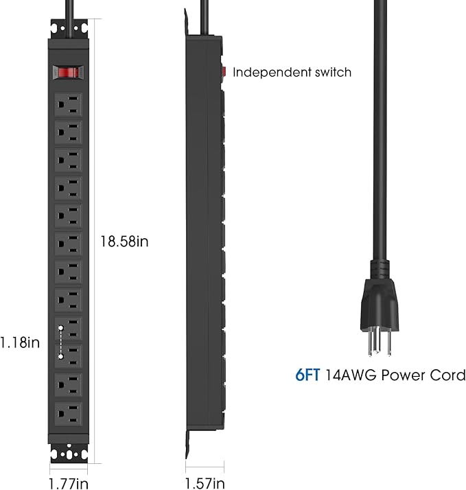HHSOET Rotating 12 Outlet Surge Protector Power Strip,1200J, 6FT Black,2