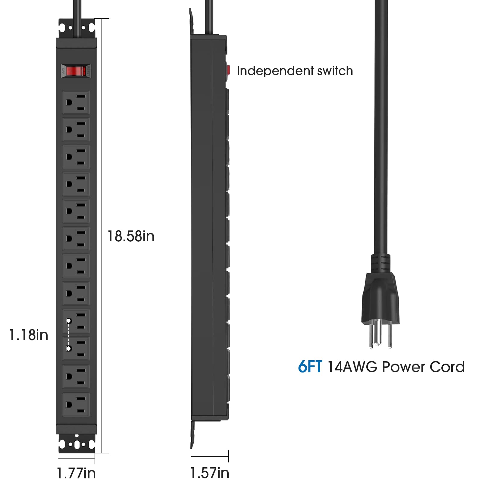 HHSOET Rotating 12 Outlet Surge Protector Power Strip,1200J, 6FT Black,1