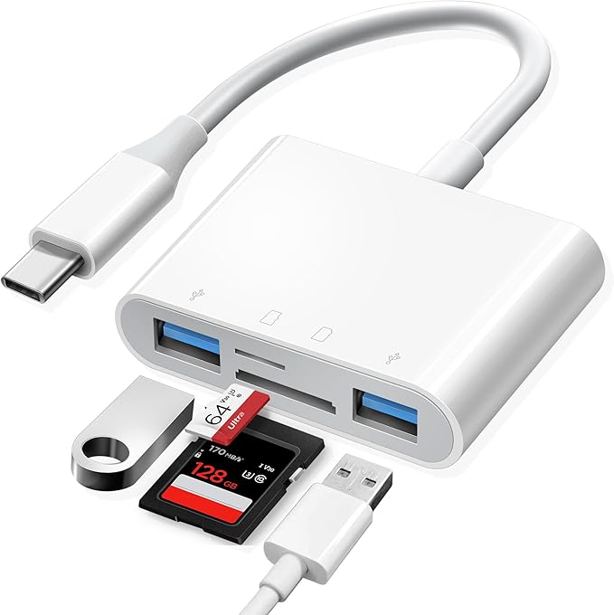 USB C SD Card Reader, Type C 4-Slots Memory Card Adapter with Dual USB Ports, Supports SD, MicroSD, Compatible with iPhone 15,iPhone 16, iPad, Mac, Laptop, MacBook, Android Galaxy