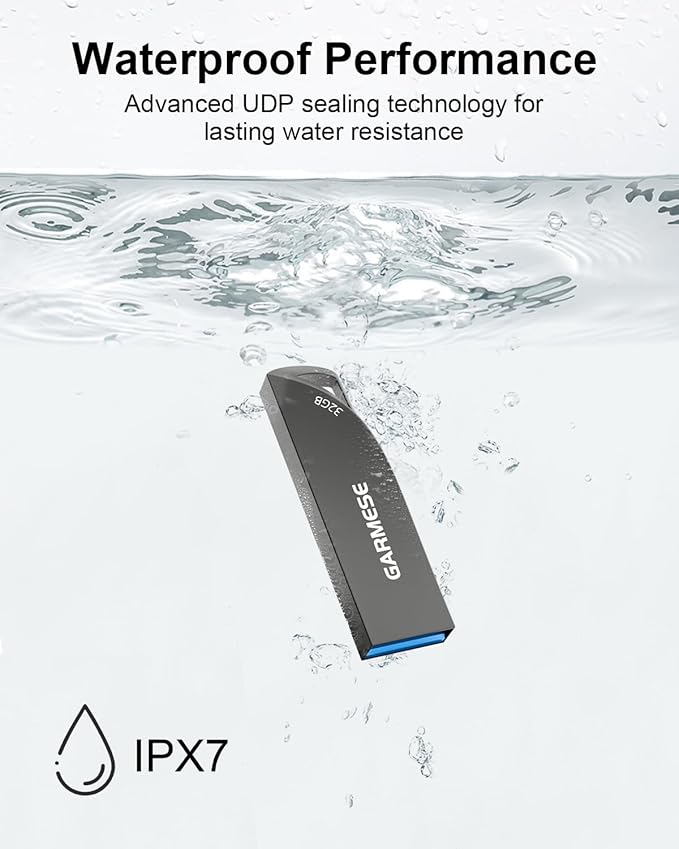 32GB USB 3.0 Flash Drive, Waterproof Metal USB Memory Stick, Slim Thumb Drive Portable Pen Drive with Keychain Hole Stylish Jump Drive for PC Computer Car - Gray