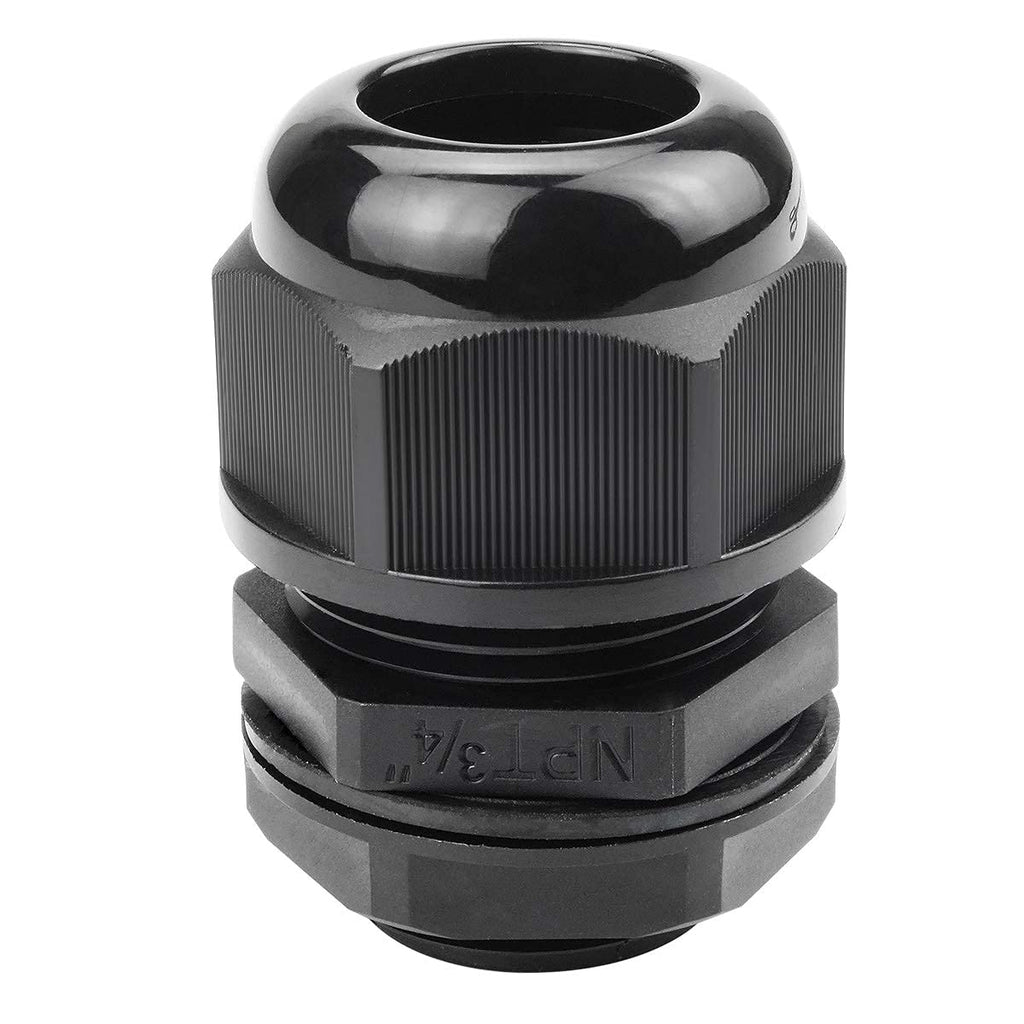 XHF 5 Pcs 3/4" IP68 Strain Relief Nylon Cord Grip NPT Cable Glands Adjustable UL Listed and RoHS Compliant (Black)