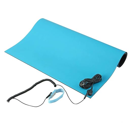 MWRF ESD Mat Kit with Wrist Strap and Grounding Cord (2 FT x 3 FT x 0.12 Inch, Blue)