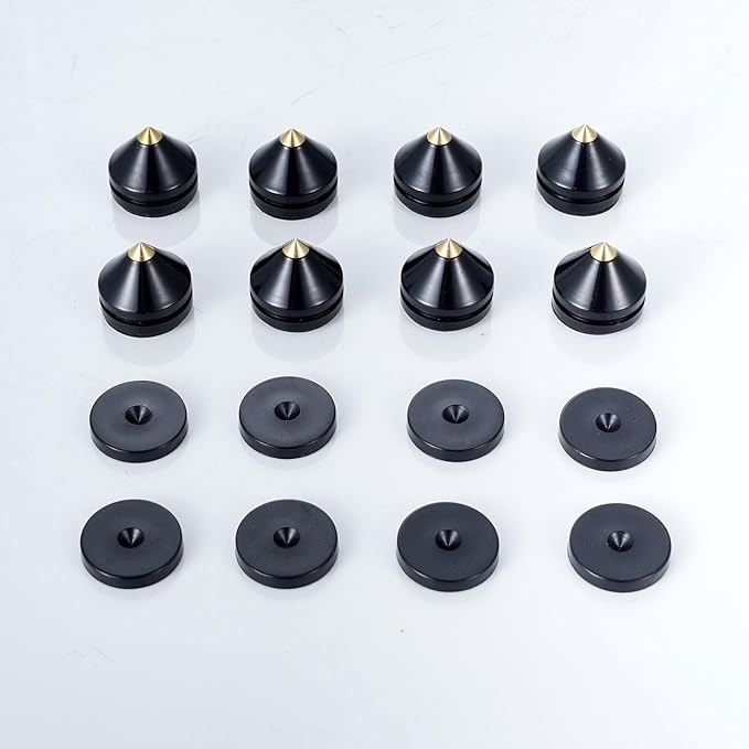 Speaker Spikes Floor Protectors 8pcs, Light Weight Shockproof Speaker Isolation Stand Feet for HiFi Amplifier, Subwoofer, DAC Recorder, Turntable, Cone Base Pad with Adhesive, Black