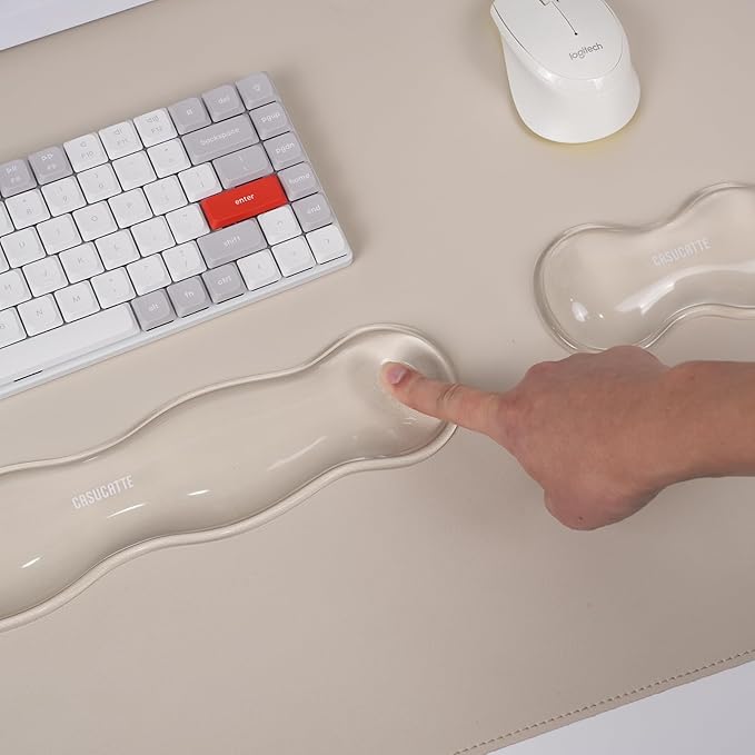 CASUCATTE-Clear Gel Wrist Rest for Keyboard - Super Non-Slip, Soft & Comfortable, Washable, Relieve Office or Gaming Wrist Pain