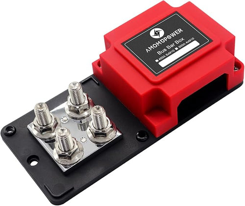 AMOMD Heavy Duty 400A 12-48V Tin-Plated Copper Block Bus Bar 8xM10(3/8") Studs Independent Modular Positive Negative Ground Battery Junction Block Buss Bar for Solar System Marine Truck Boat