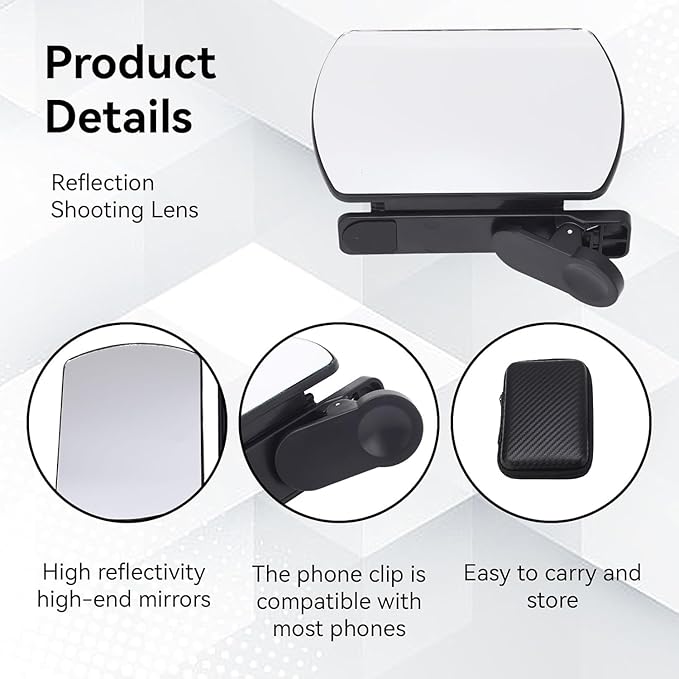Mirror Effect Lens - Capture Stunning Reflections Instantly,Camera Mirror Reflection Clip for Back Camera Recording, Adjustable Hd Glass Phone Shooting Reflection Mirror (White)