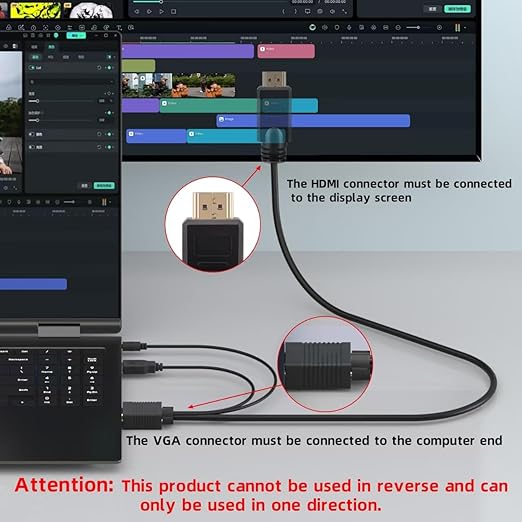 VGA (Sources) to HDMI(Display) Cable 3ft with Audio, VGA to HDMI Converter Adapter Cable Compatible Well Witch Computer/Projector/Laptop to Monitor/TV, Desktop