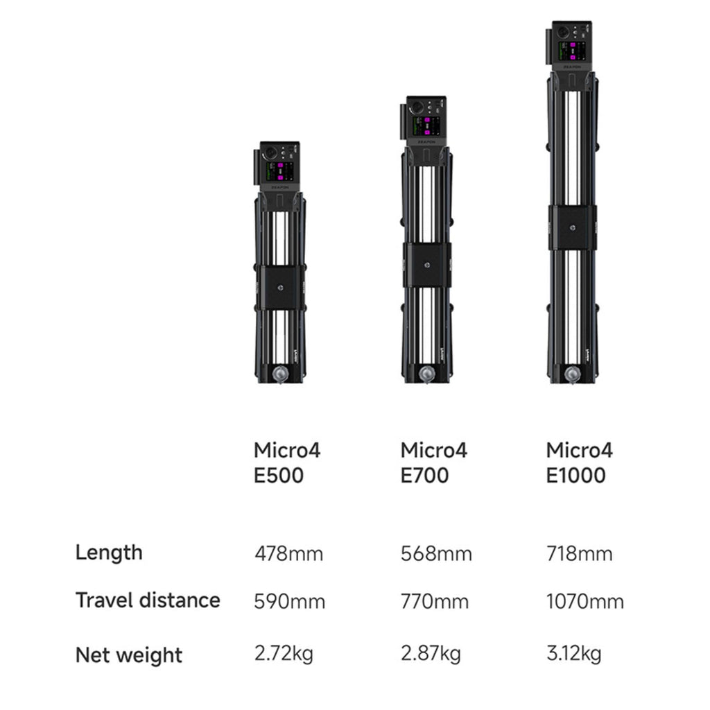 Zeapon Micro4 E1000 Double Distance Motorized Camera Slider, High-Speed Low Noise Motor 10-26Lbs Payload, 42''/107cm Compact Slider with Carrying case, LCD Screen, App Control, Smooth Damping Design