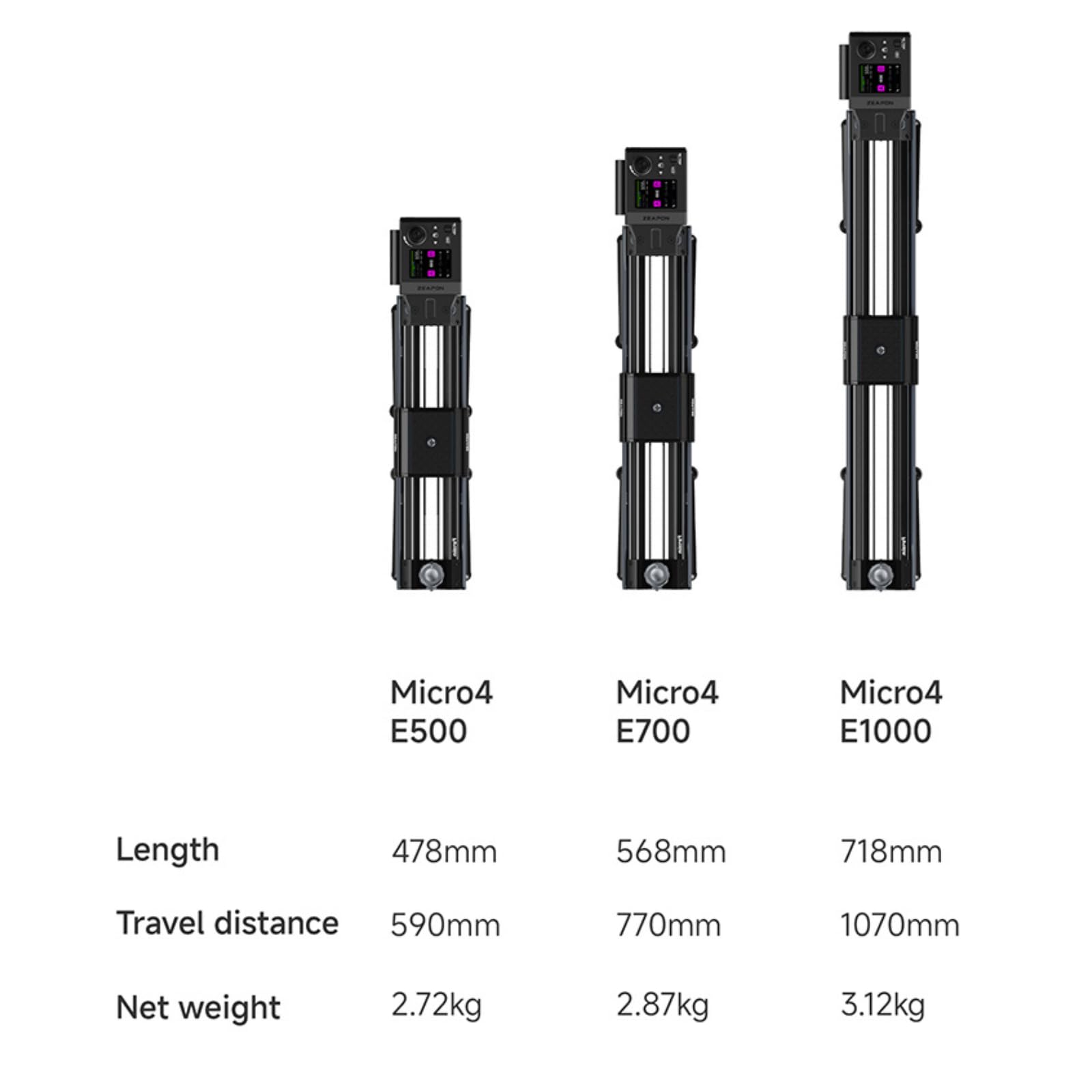 Zeapon Micro4 E1000 Double Distance Motorized Camera Slider, High-Speed Low Noise Motor 10-26Lbs Payload, 42''/107cm Compact Slider with Carrying case, LCD Screen, App Control, Smooth Damping Design