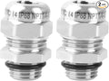 2 Pcs 1/4" NPT Stainless Steel Waterproof Cable Gland, IP68 Waterproof Adjustable Cable Glands, Strain Relief Cord Grip Connectors with Gaskets and Locknut for 4-8mm Cable Diameter