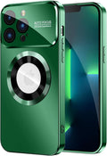 Magnetic for iPhone 13 Pro Case, Built-in Camera Lens Protector, Compatible with MagSafe, Logo View, Military Grade Protective Phone Cover, Dark Green