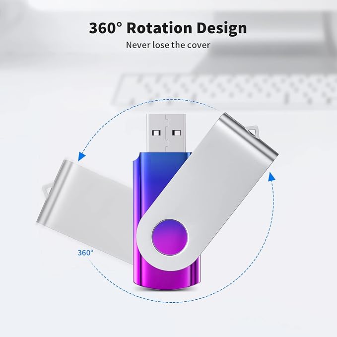 ABLAZE 128GB Flash Drive 2 Pack, USB 2.0 Thumb Drives with Lanyards Swivel USB Memory Stick 128GB（Green and Purple