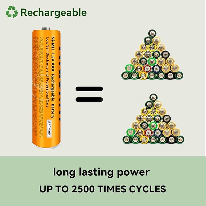 6 Pack NI-MH AAA Rechargeable Battery for Panasonic, 1.2V 550mah AAA Rechargeable Batteries for Panasonic Cordless Phones Handset, Remote Controls, Electronics