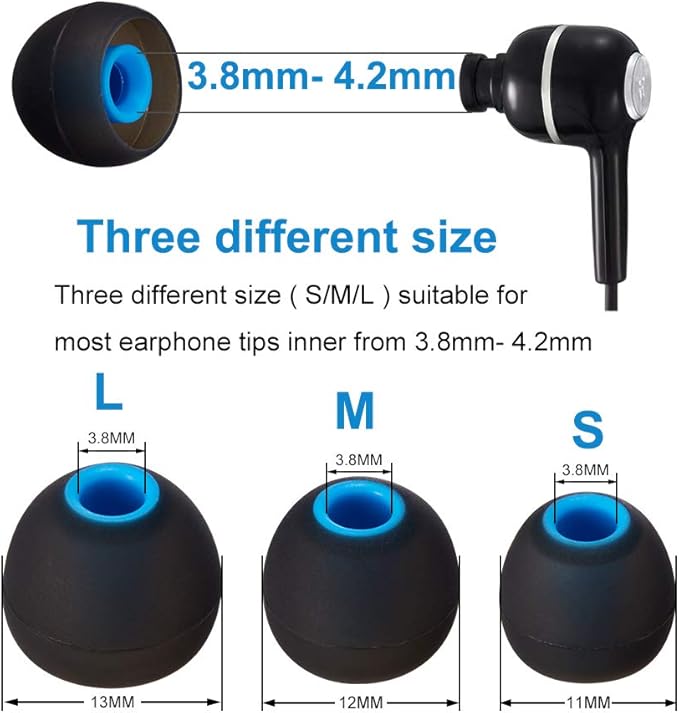 Earbud Tips Soft Silicone Earbuds Replacement Tips Fit for in-Ear Headphones(Inner Hole from 3.8mm - 4.2mm Earphones) 9 Pairs S/M/L