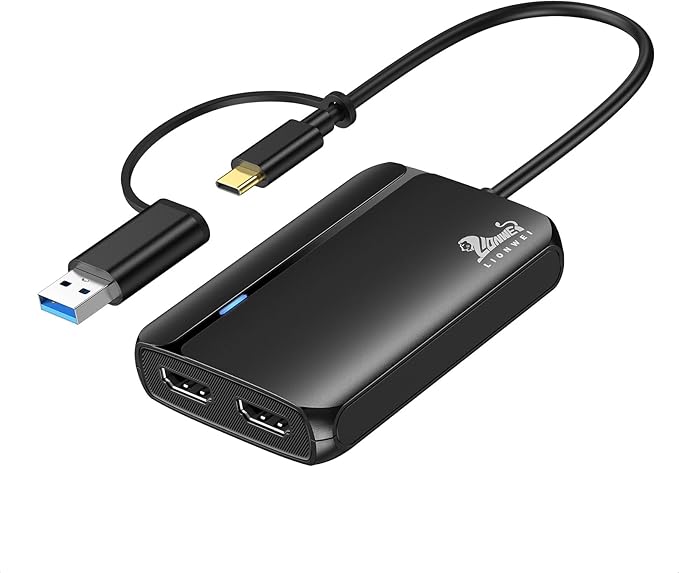 USB 3.0 Hub to Dual HDMI Adapter for MacBook Pro 2023 2022 2021 2020 2019 2018 2017 2016, 2 Monitor LIONWEI USB C or USB 3 Dongle with 4K HDMI for Mac, Windows, Thunderbolt 3/4 USB Device