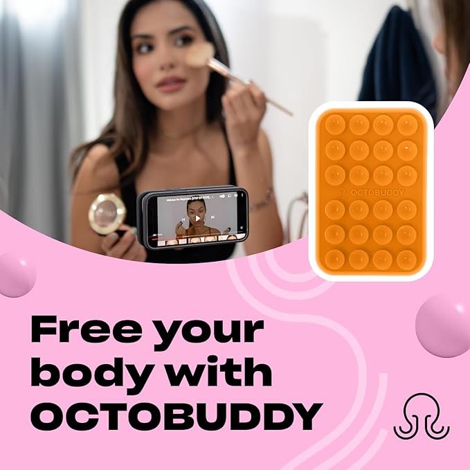 Classic MAX - Silicone Suction Phone Case Adhesive Mount - Hands-Free, Strong Grip Holder for Selfies and Videos - iPhone and Android Compatible - 2.6″ x 3.9″, Marigold