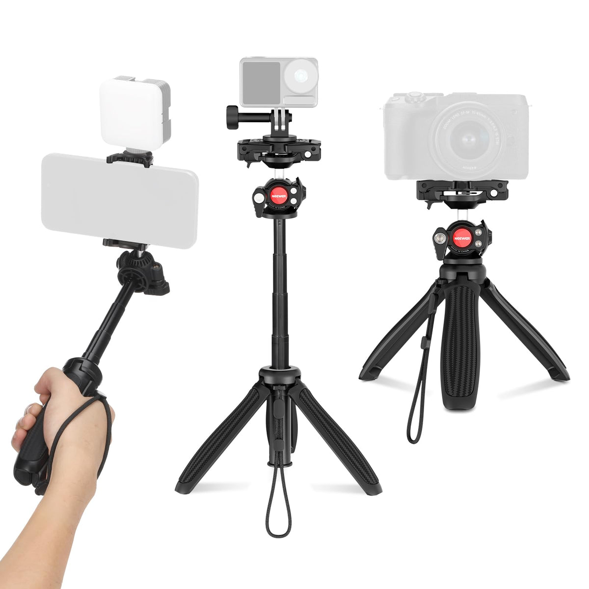 NEEWER TP38 Phone Camera Tripod, 15" Extendable Selfie Stick Metal Stand