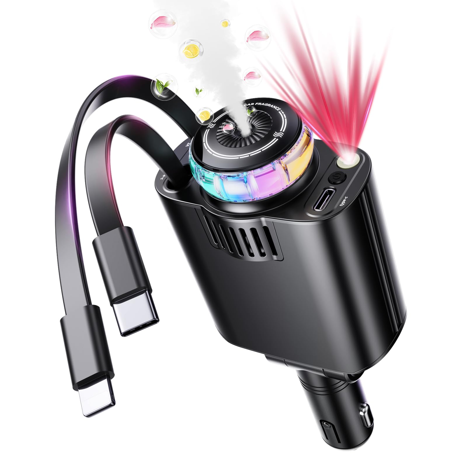 5 in 1 Retractable USB C Car Charger Fast Charge Aromatherapy Starry Sky