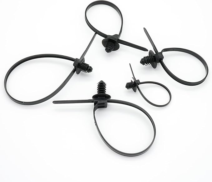 120 Pcs Push Mount Cable Ties Assorted Sizes, Black Nylon Push Mount Zip Ties Wire Harness Clips, 6-Types Snap in Zip Ties Self Locking Automotive Wire Ties for Wire Tying, Automotive