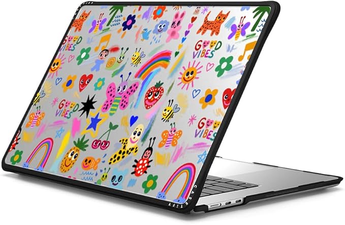 CASETiFY Impact MacBook Air 15" (M2-M4) Case [Cushioned Impact Corners/Scratch-Resistant/Anti-Slip Grip] - Good Vibes - Clear Black