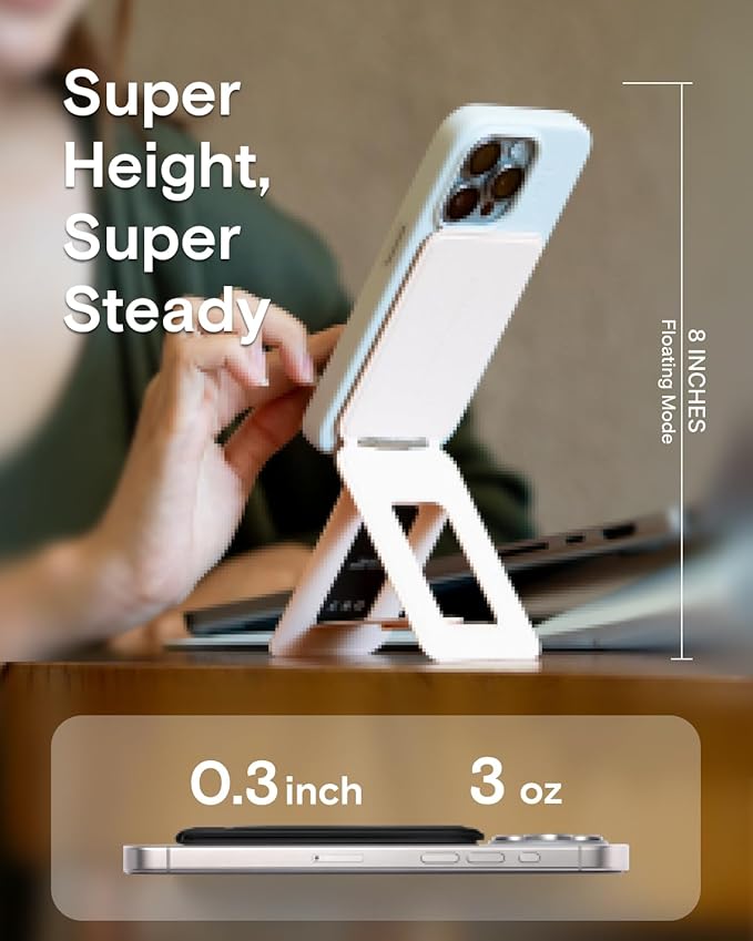 MOFT Phone Stand, Magnetic Phone Tripod Stand Stain-Resistant MOVAS Leather & Angle Adjustment & Strong Magnets Tripod for iPhone 16/15/14/13/12 (Included Metal Ring)-Peony