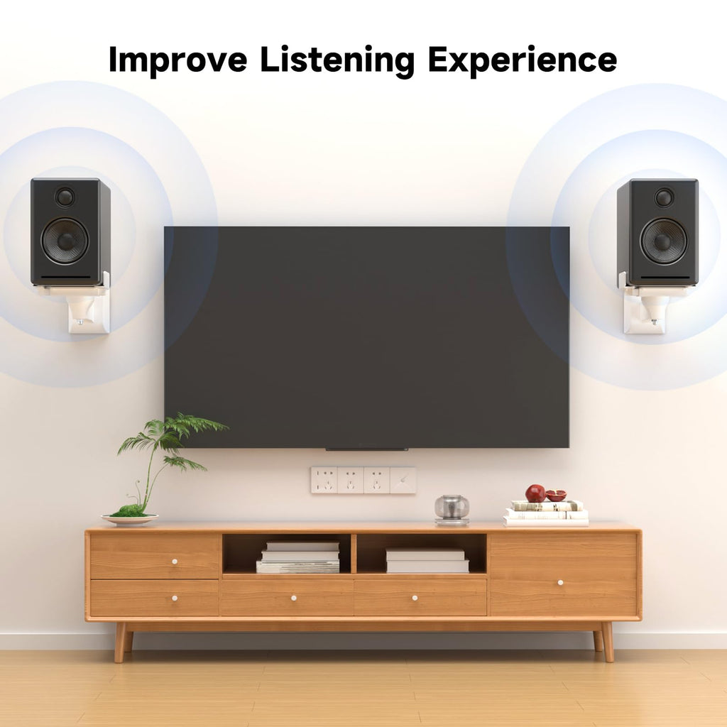 suptek Dual Side Clamping Bookshelf Speaker Wall Mounting Bracket for Large Surrounding Sound Speakers, Hold Up to 55 lbs, White (SPM201W)