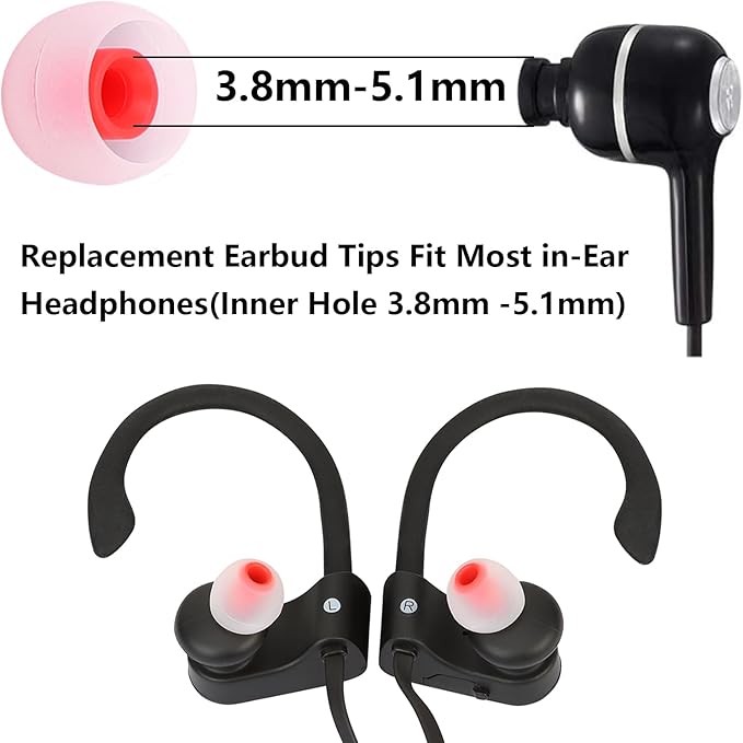 Silicone Replacement Earbud Tips Earbud Covers Ear Tips Fit for in-Ear Headphones (Inner Hole 3.8mm -5.1mm) Earbud Replacement Tips 9 Pairs, S/M/L
