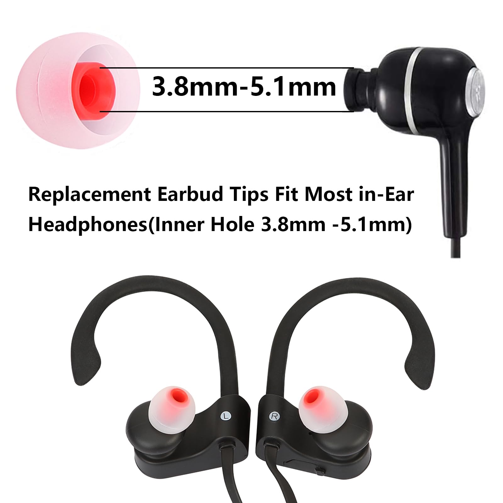 MMYQXI Silicone Replacement Earbud Tips Earbud Covers Ear Tips Fit for in-Ear Headphones (Inner Hole 3.8mm -5.1mm) Earbud Replacement Tips 9 Pairs, S/M/L