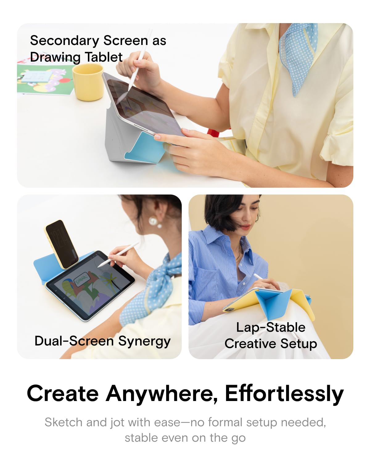 MOFT Dynamic Folio Case for iPad Pro 11- inch (M5 2025 / M4 2024), Slim Magnetic Stand Case with 20+ Viewing Angles, Auto Wake/Sleep, Ultra Thin, Panna Cotta x Faded Jeans