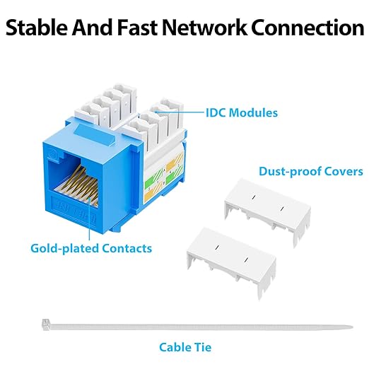 iwillink 10Gbps Cat6 Keystone Jack, RJ45 Keystone Jack 25-Pack and Keystone Punch-Down Stand, UTP Modular Ethernet Jack Insert 90-Degree, Punch Down Keystone Jack Adapter, Blue