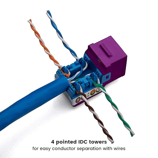 trueCABLE Cat6A Keystone Jack, Unshielded (UTP), 90 Degree Punch-Down, PoE++ (4PPoE), UL Listed, ETL Verified, ANSI/TIA Certified, Modular RJ45 Female, Purple, 12 Pack