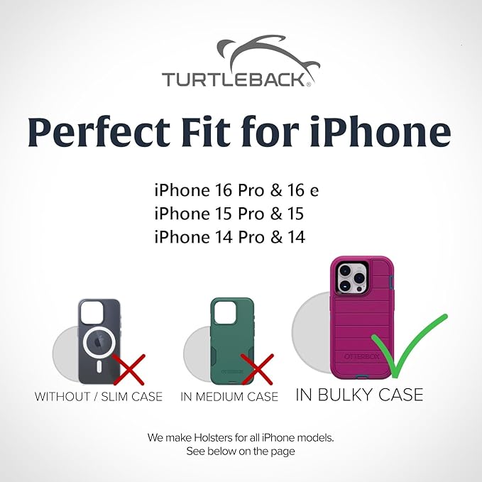 Turtleback Belt Clip for iPhone 16 Pro, 16e, 15 pro 14 Pro 13 Pro -Large- Fits w/Defender Bulky Style Cases - Premium Black Nylon, Vertical Belt Holder, Magnetic Closure HD Rotating Belt Clip
